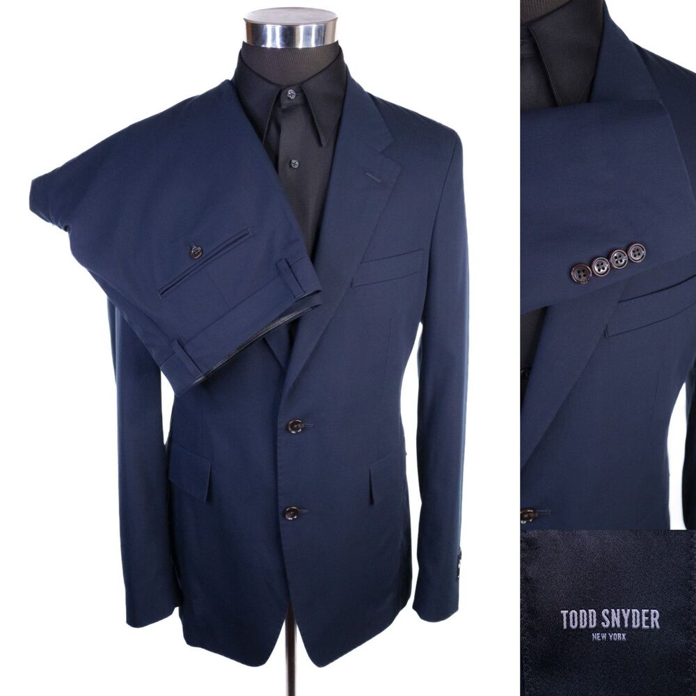 Todd Snyder 2-Pcs Solid Blue Cotton Suit Jacket Blazer Sz 40R Pants 34X34 NWT